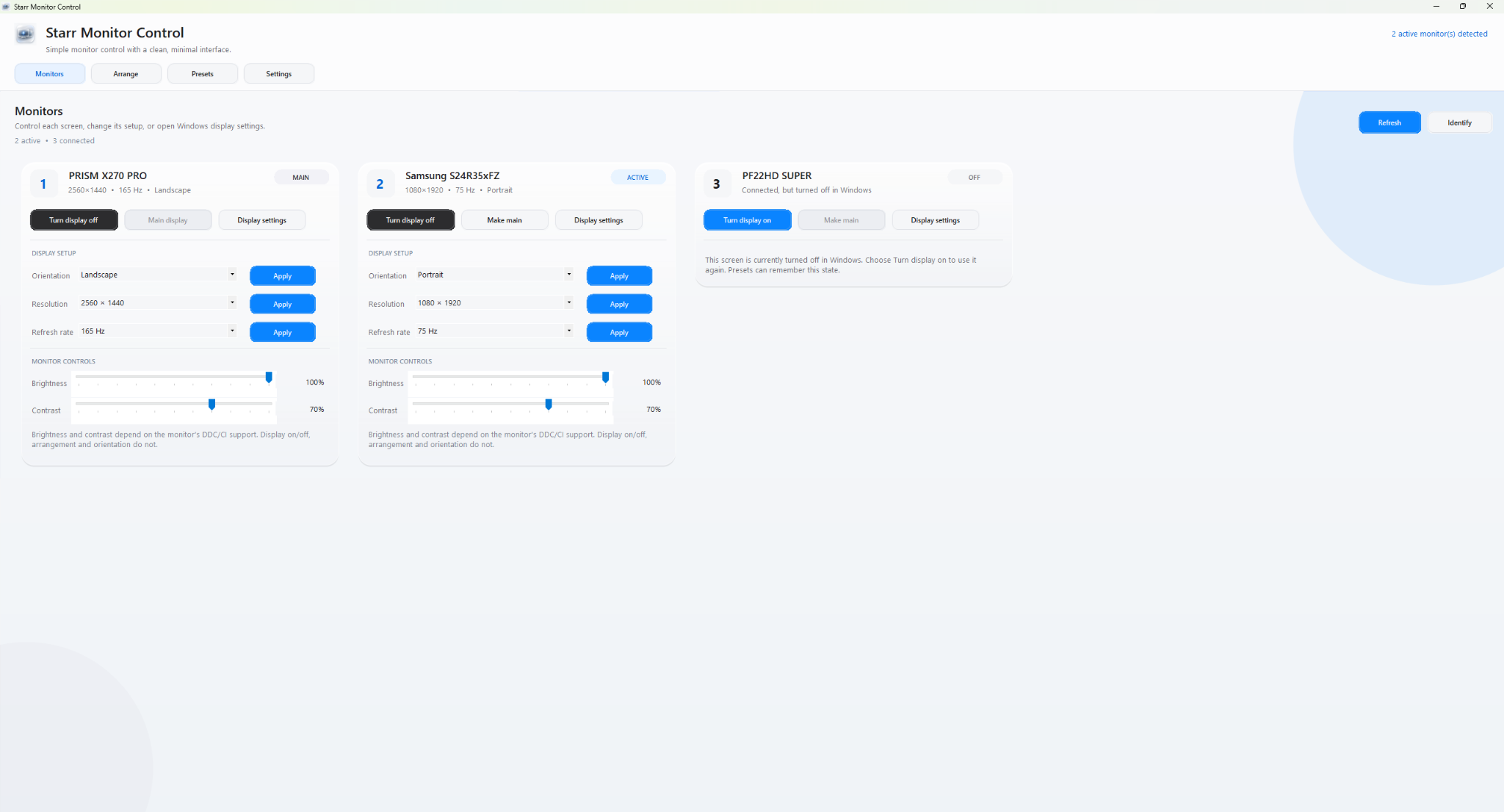 Monitor Control desktop application interface