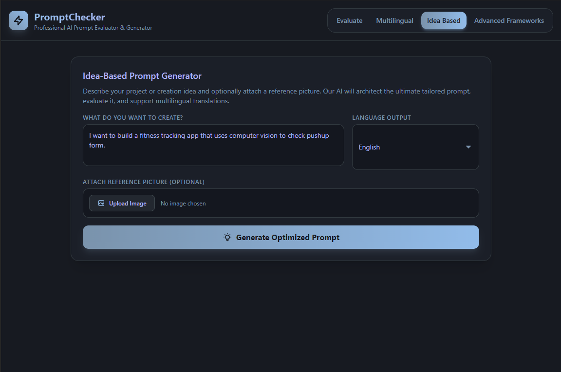PromptChecker idea based prompt generation page