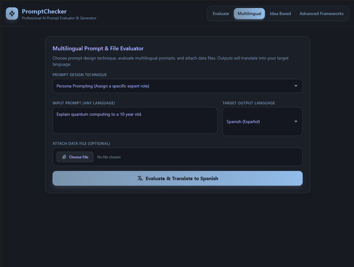 PromptChecker multilingual evaluator